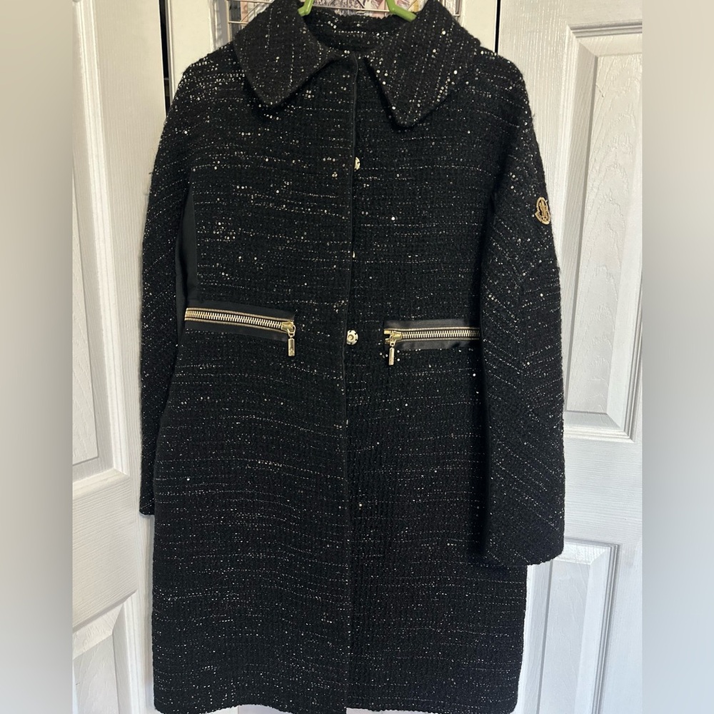 Moncler Gamme Rouge Limited Edition Sequin Statement Coat – Size 0 Black & Gold✨